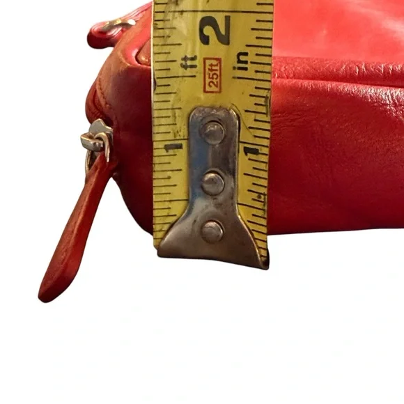 ILLI RED LEATHER TOTE BAG WITH LEOPARD PRINT LINING & MATCHING POUCH - Picture 8 of 8